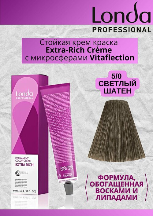 Краска для волос Londa Color Permanent 5/0 Светлый шатен 60мл