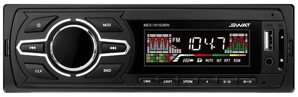 Магнитола в автомобиль SWAT MEX-1015UBW / автомагнитола 1DIN с USB / 4х50вт / MP3, USB, SD