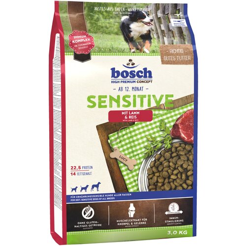 Сухой корм для собак Bosch Sensitive, ягненок, с рисом 1 уп. х 1 шт. х 3 кг сухой корм для собак bosch adult со средним уровнем активности ягненок с рисом 1 уп х 1 шт х 20 кг