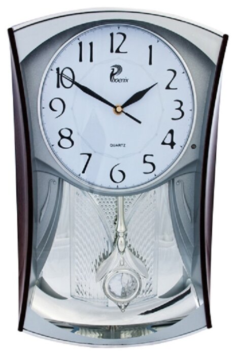 Настенные часы с маятником музыкальные PHOENIX P 040002 прямоугольные под серебро 28х48 см