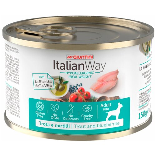 ITALIAN WAY DOG ADULT HYPOALLERGENIC IDEAL WEIGHT безглютеновые диетические для взрослых собак с форелью и лососем (150 гр)