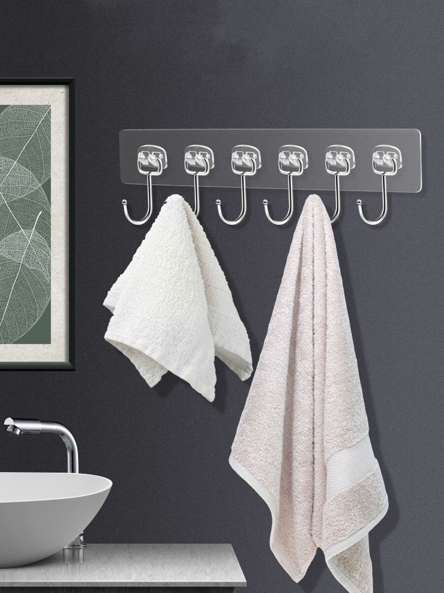 Крючки на стену самоклеющиеся силиконовые прозрачные в ванну для полотенец в кухню для кухонных принадлежностей 6шт