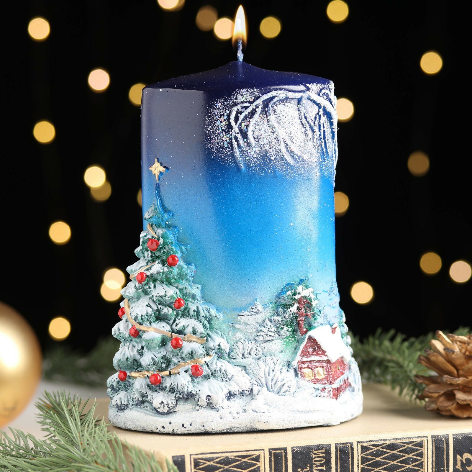 Свеча-цилиндр «Зимняя» 8×11.5×15 см