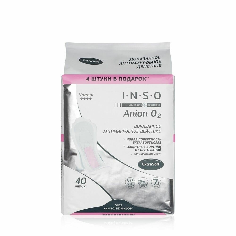 Женские гигиенические прокладки INSO Anion O2 Normal с анионовым слоем 40 штук