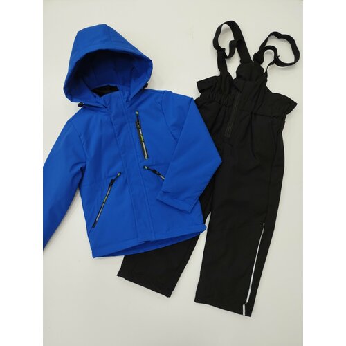 Комплект с полукомбинезоном Мой Ангелок демисезонный, мембранный, карманы, съемный капюшон, утепленный, водонепроницаемый, ветрозащита, регулируемый край, размер 134, синий