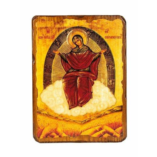 Икона под старину на состаренном дереве Пресвятая Богородица Спорительница хлебов 17 х 13 см