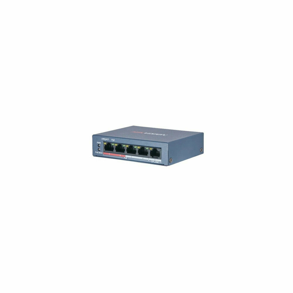 Коммутатор PoE HIKVISION DS-3E0105P-E/M (4x10/100M PoE-портов, 1 Uplink порта 100Mbps PoE budget: 35W Metal) 35W