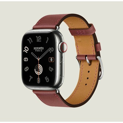 Часы Apple Watch Hermès Series 9 GPS + Cellular 41mm Silver Stainless Steel Case with Rouge H Swift Leather Single Tour