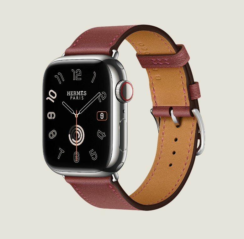 Часы Apple Watch Hermès Series 9 GPS + Cellular 41mm Silver Stainless Steel Case with Rouge H Swift Leather Single Tour