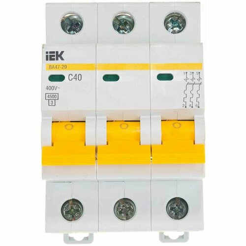 Автоматический выключатель на DIN-рейку, IEK, ВА47-29 3Р, 3 полюса, 40 А, 4.5 кА, 400 В, MVA20-3-040