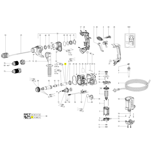 корпус мотора khe 3250 khe 3251 metabo 315013430 Гильза перфоратора KHE 3250/KHE 3251 METABO 341059620