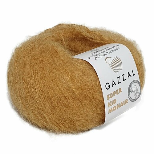 Пряжа SUPER KID MOHAIR (Gazzal), охра - 64423, 47% супер кидмохер, 31% тонк. мериносовая шерсть супервош, 22% полиамид, 6 мотков, 25 г, 237 м.