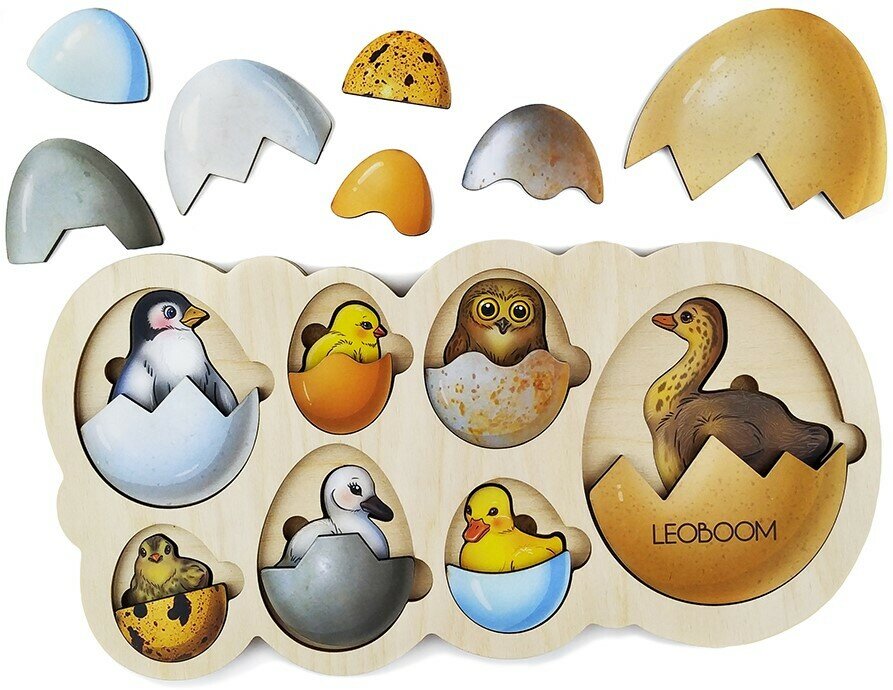 Развивающая рамка-вкладыш Smile Decor "Кто живет в яйце", деревянный пазл-головоломка для детей