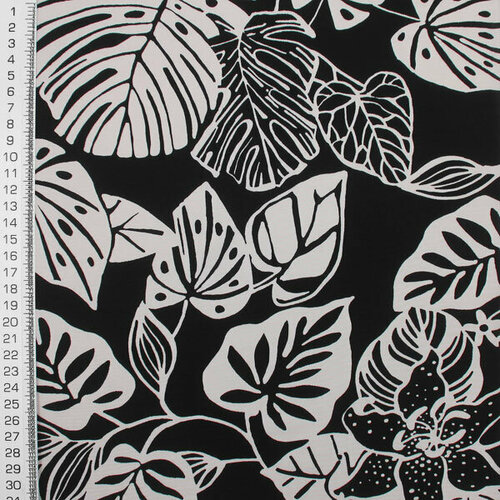 Трикотажная ткань черная принт серые листья трикотажная ткань черная цветочный принт