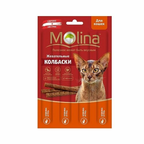 Molina Жевательные колбаски Triol для кошек Оленина и гусь, 20г, 6 упаковок по 4 штуки