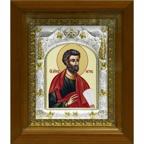 Икона Петр апостол, 14x18 см, в деревянном киоте 20х24 см, арт вк-422
