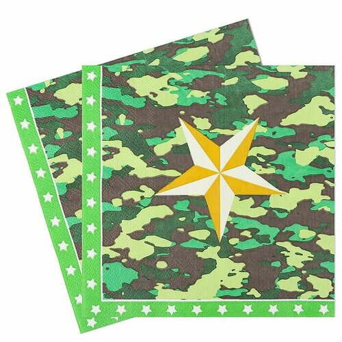 Салфетки бумажные Волна веселья Звездный Камуфляж, темно-зеленые, 33х33 см, 12 шт (6231456)