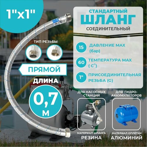 фото Шланг соединительный прямой, thermofix для насосной станции, 0,7 м, 1"х1", вн./нар, для гидроаккумулятора