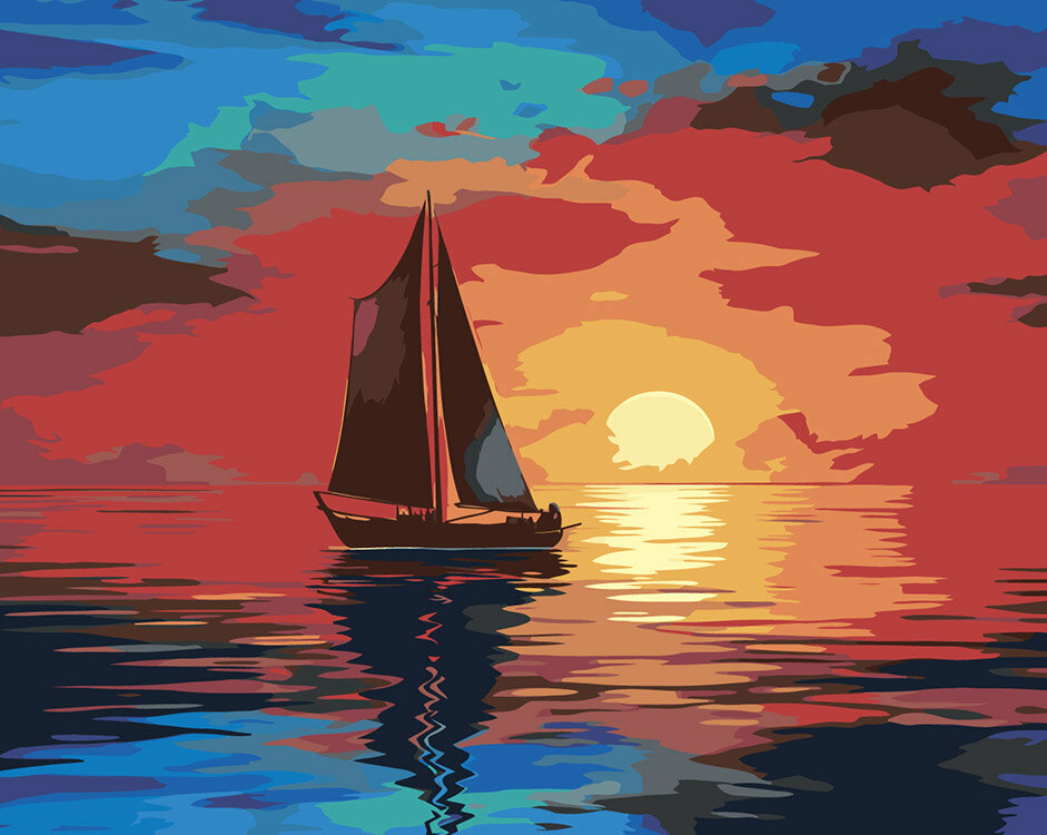 Картина по номерам на холсте Море Лодка на закате 40x50