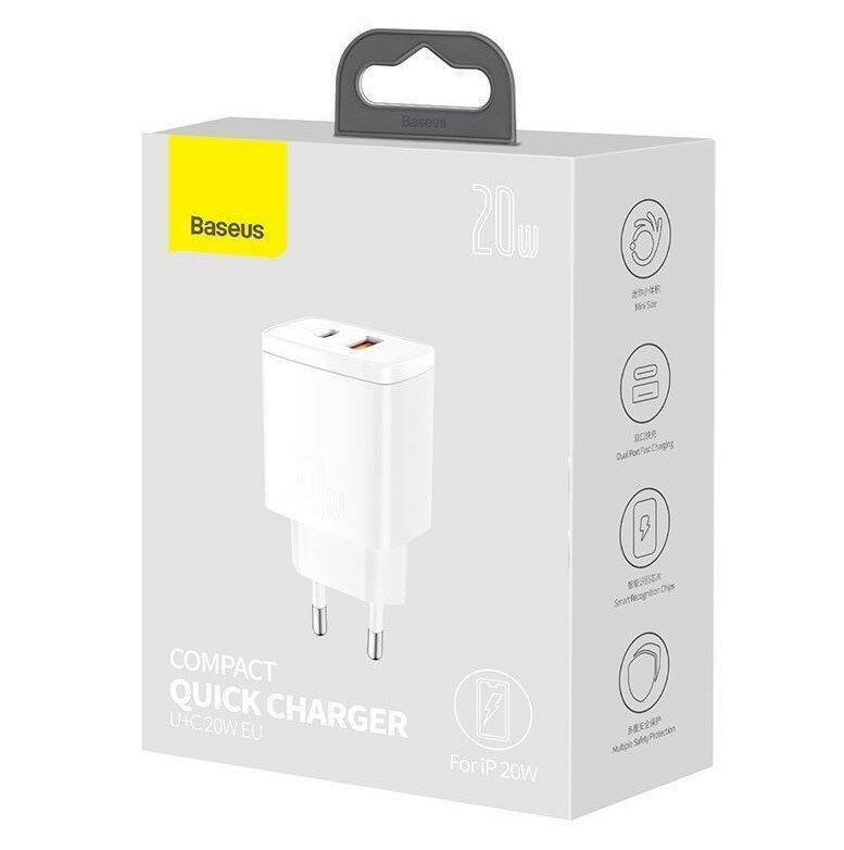 Сетевое зар. устр. Baseus Compact 20W EU 1USB/1C CCXJ-B02 белое