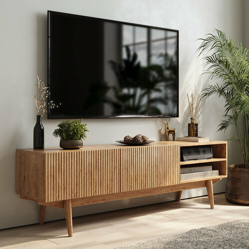 ТВ тумба под телевизор напольная Puzzlemebel Келли, комод на ножках, 150 см, светло-коричневый