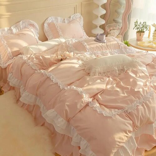 Комплект постельного белья YHXSLY принцесса 4 шт, Pink 2, for 2.0m bed 4pcs, Flat Bed Sheet
