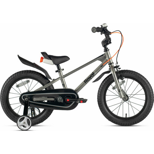 Велосипед детский Royal Baby EZ 7TH Freestyle 16 для детей от 4 до 6 лет стальной с защитой цепи звонком крыльями 1 скорость ободной и барабанный тормоза серый на рост 105-135 см 21397₽