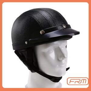 Каска кепка открытый шлем под кожу для мотоциклиста на мотоцикл чоппер круизер скутер мопед, черная