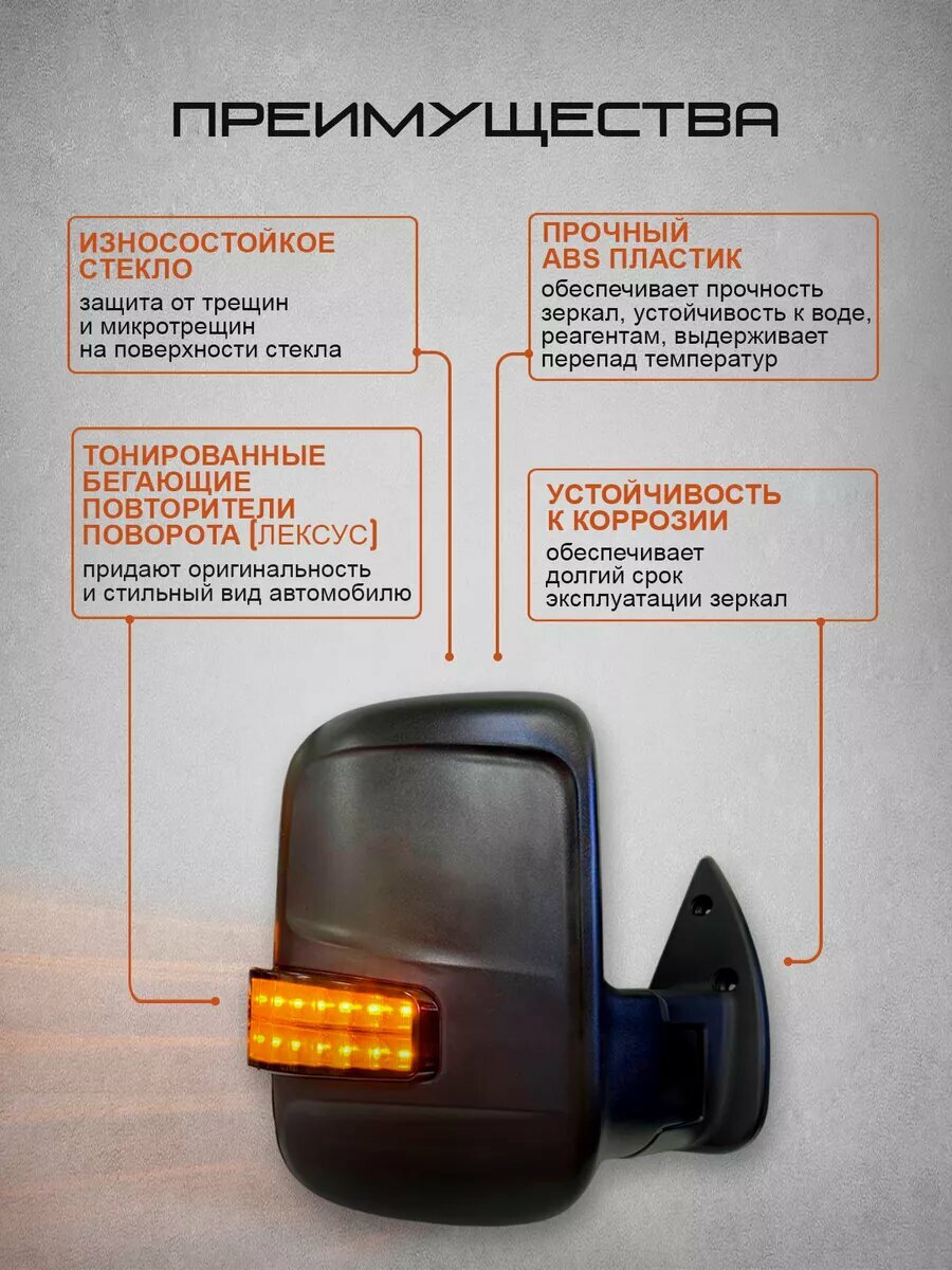 Зеркала на Газель Бизнес с обогревом тон бегущий Lexus — фото 1