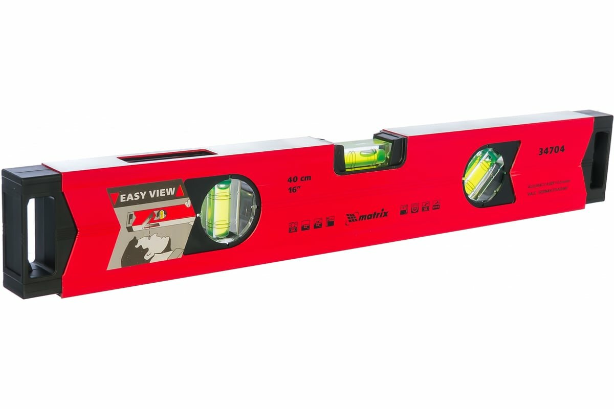 MATRIX Уровень алюминиевый магнитный, 400 мм, фрезерованный, 3 глазка, усиленный// 34704