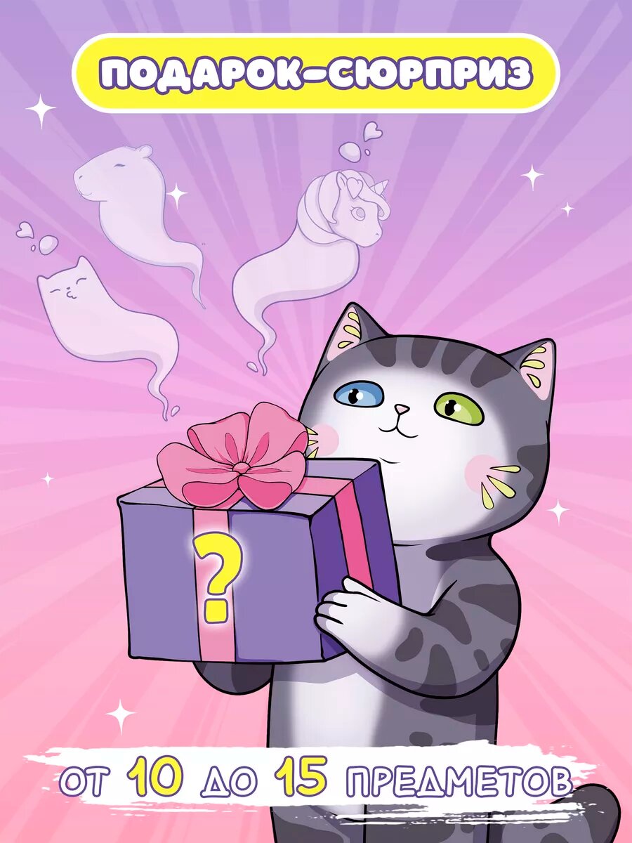 Подарочный набор, сюрприз бокс для девочки Sweet Cat Shop, канцелярия