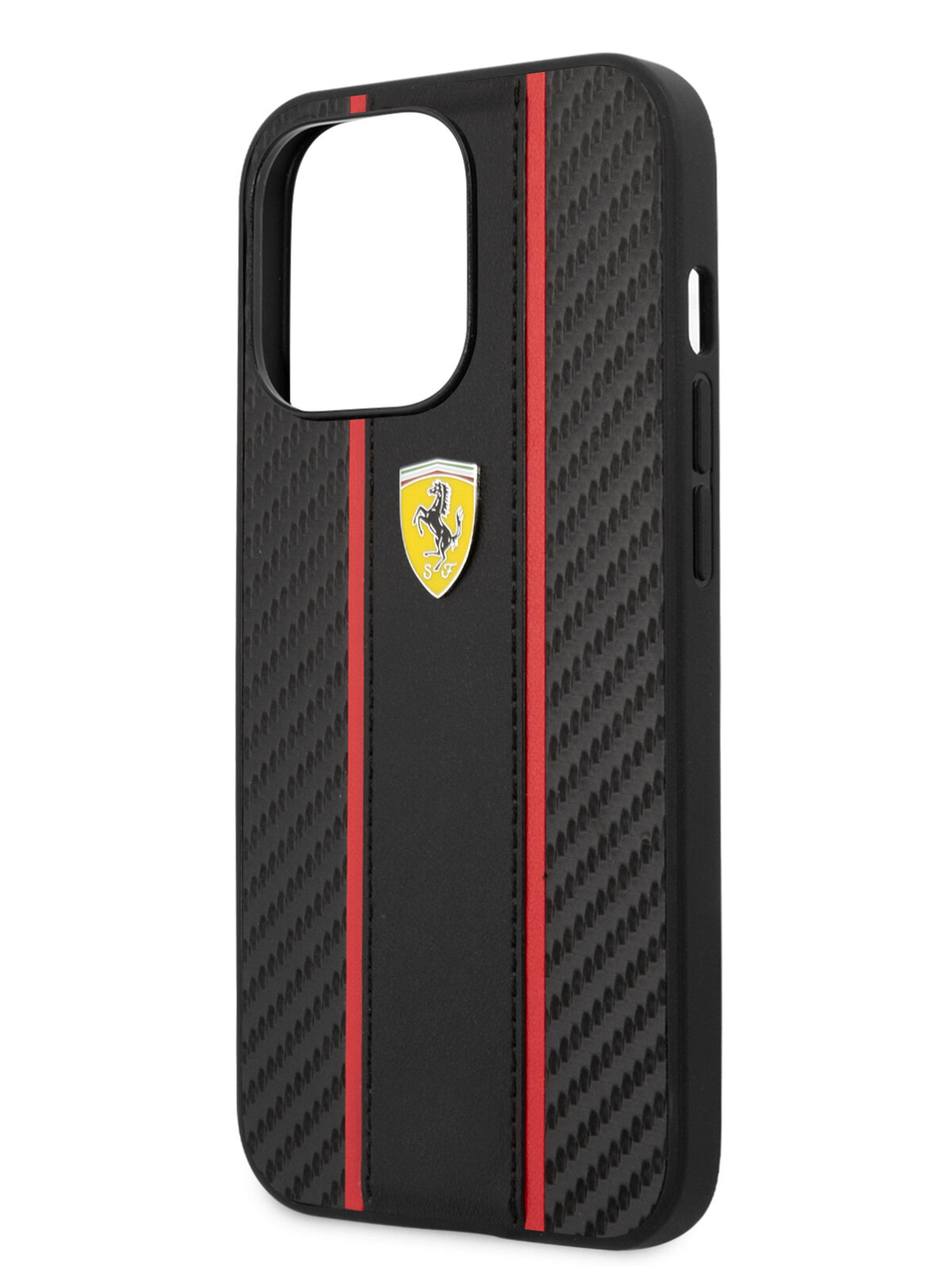 Ferrari для iPhone 13 Pro чехол PU Carbon/Smooth with metal logo Hard Black