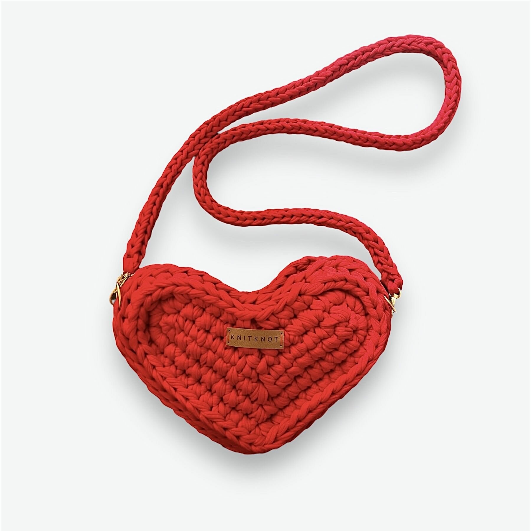 фото Сумка-сердце вязаная ручной работы на плечо KNIT KNOT, ручная работа, 100% хлопок