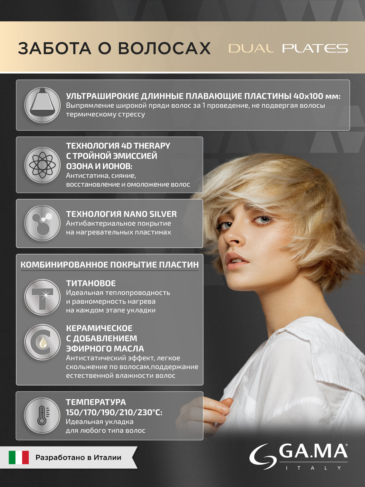 Изображение Щипцы - выпрямитель для волос GA.MA X - WIDE DIGITAL PTC 4D DUAL PLATES