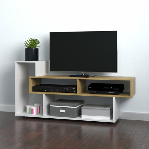 Стеллаж тумба под ТВ Pedestal Puzzle 127x30x60см белыйдуб крафт золотой 4799₽