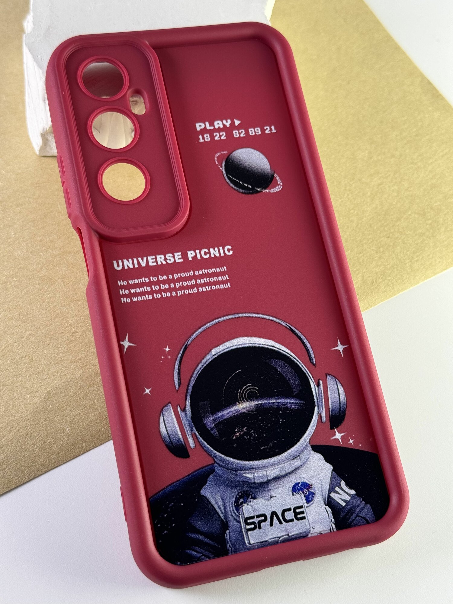 Чехол противоударный на Realme C65 / Чехол Реалми С65 с защитой камеры, Space, бордовый — фото 1