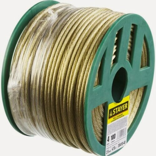 Изображение товара Трос Stayer стальной в полимерной оболочке, d=4,0 мм, L=100 м, 30410-40