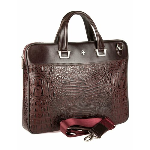 Портфель NARVIN, фактура под рептилию, бордовый