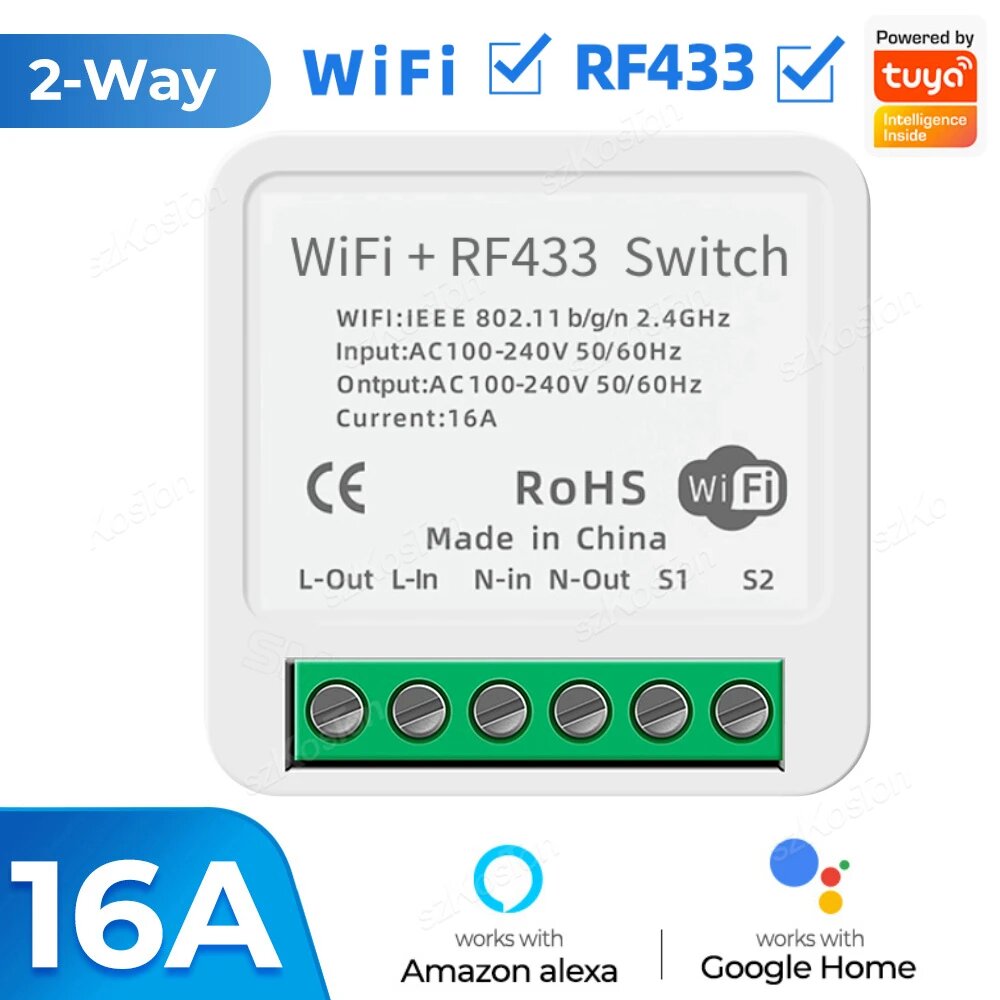 SZKOSTON RF433 Wi-Fi Smart Switch 2in1, RF433 WiFi