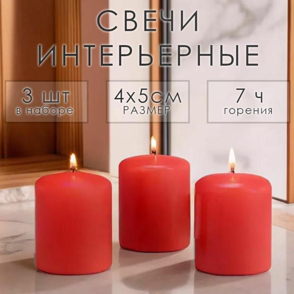 Свеча цилиндр 4х5 см набор 3 шт красная