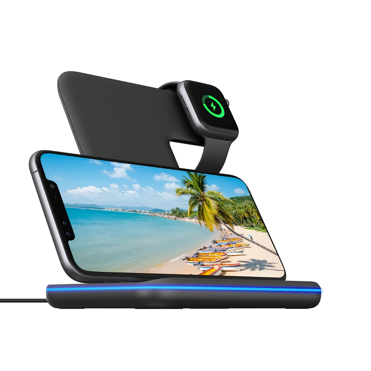 Беспроводная зарядная станция 3в 1 для iPhone/Apple Watch/AirPods, быстрая зарядка 15W, черная