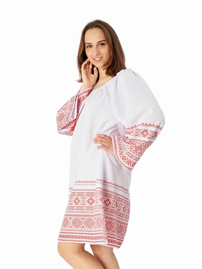 Женское славянское покосное платье: белое, с орнаментом (р.52-54) — фото 1