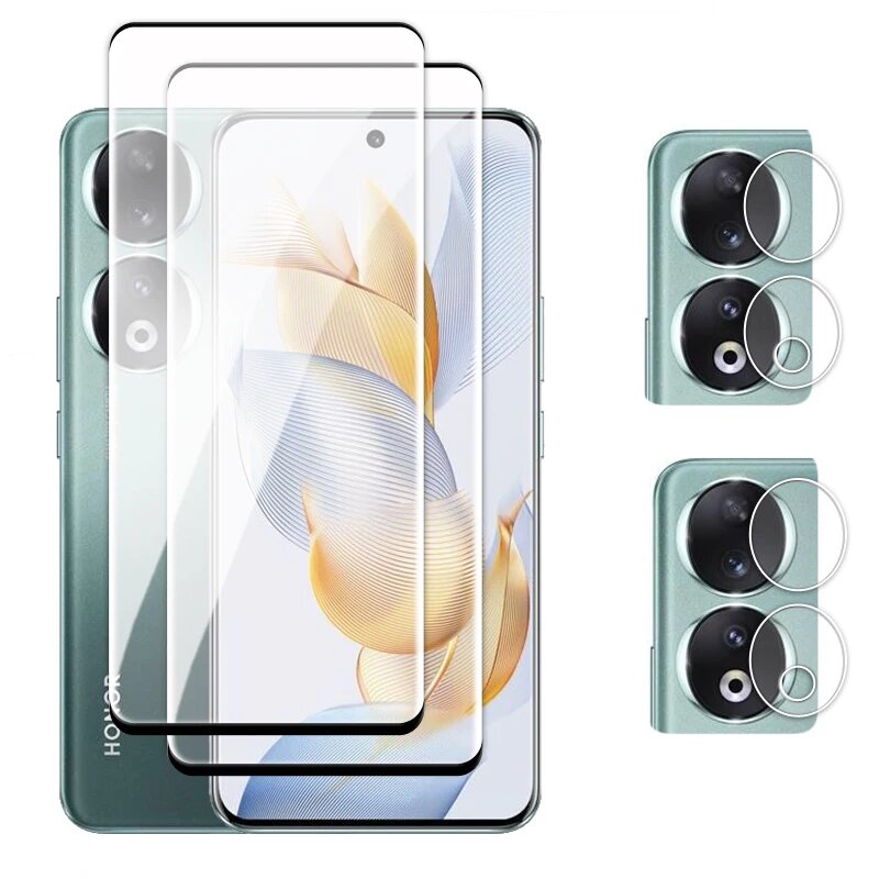 Для Honor 90 стекло 3D полное покрытие изогнутая защитная пленка для экрана для Honor 50 60 70 80 90 закаленное стекло для Honor 50 70 80 90 Pro пленка, 2 Glass and 2 Lens, Honor 80