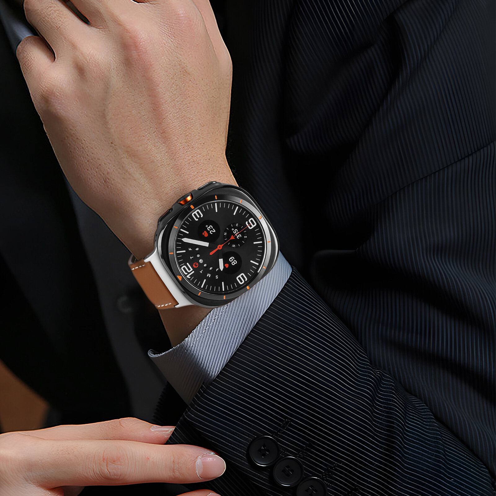 Ремешок из натуральной кожи коричневого цвета от Dux Ducis для смарт часов Samsung Watch Ultra 47MM, серия YA Series — фото 1