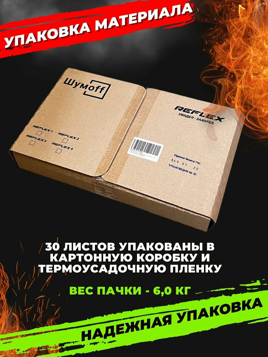 Виброизоляция Шумофф Reflex 1 (30 листов 1,6мм) 37,5х23см шумоизоляция для авто облегченная — фото 1