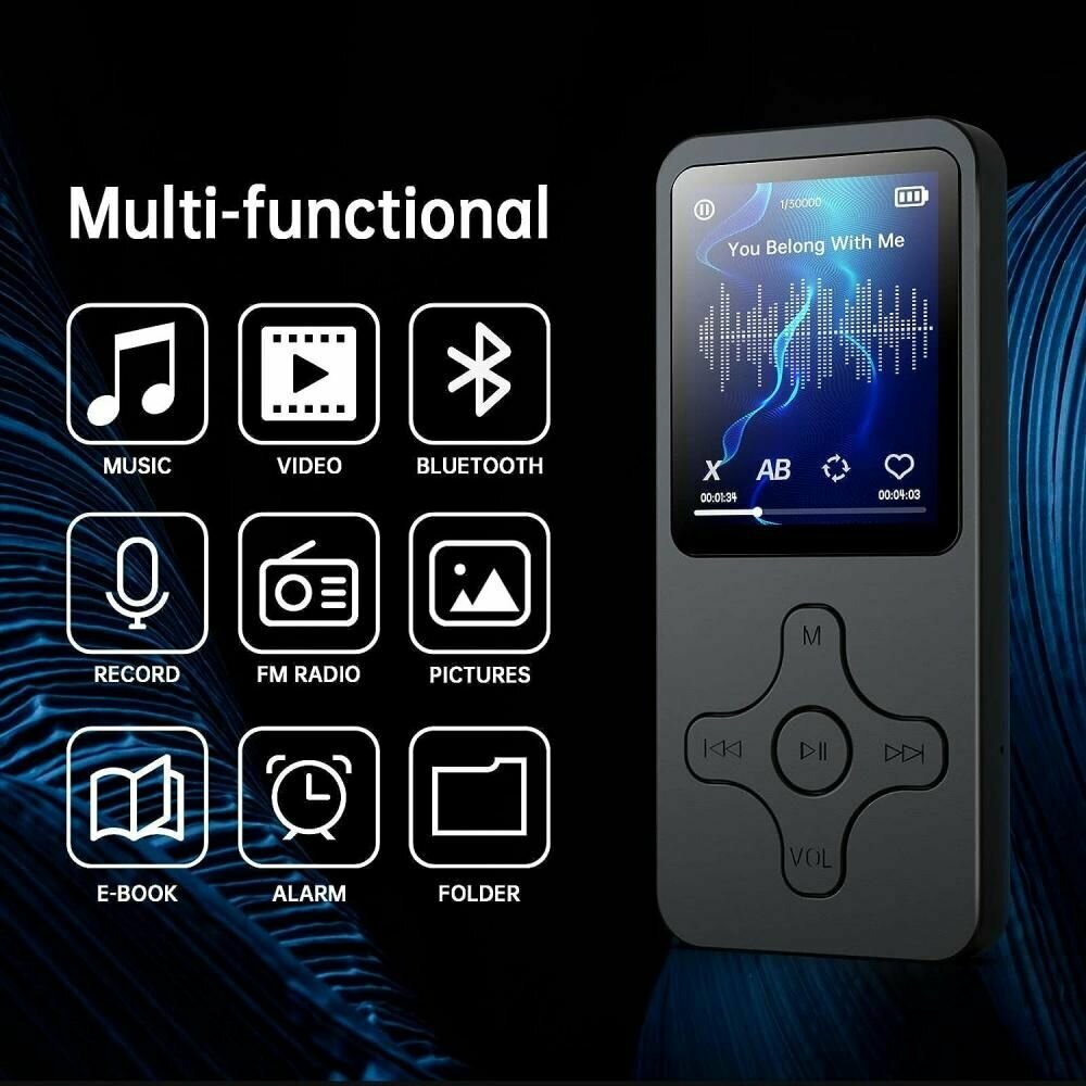 Картинки Плеер MP3 на 64 ГБ с поддержкой Bluetooth, портативный плеер HiFi без потери качества звука с динамиком, радио FM, запись звука, просмотр фото и видео, электронная книга