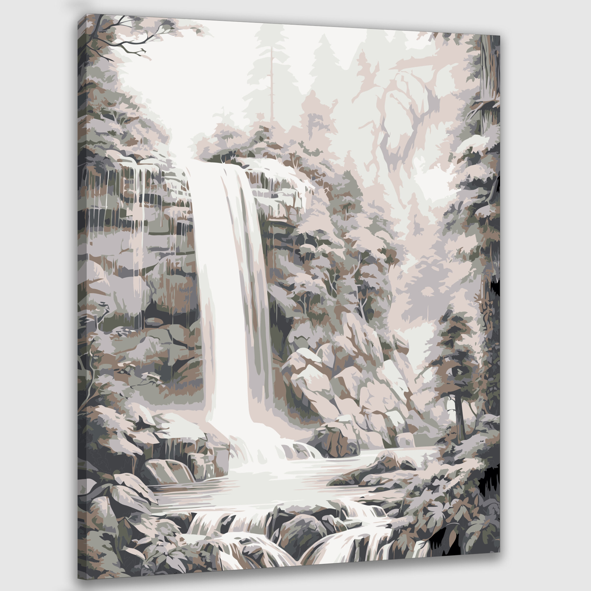 Картина по номерам 40x50 см, водопад, каскад, мох, скалы, лес, мощь, красота, природа