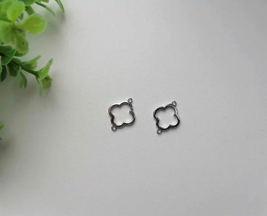 Коннекторы для бижутерии Клевер (2 шт.). Латунь, родий. Фурнитура для бижутерии Корея