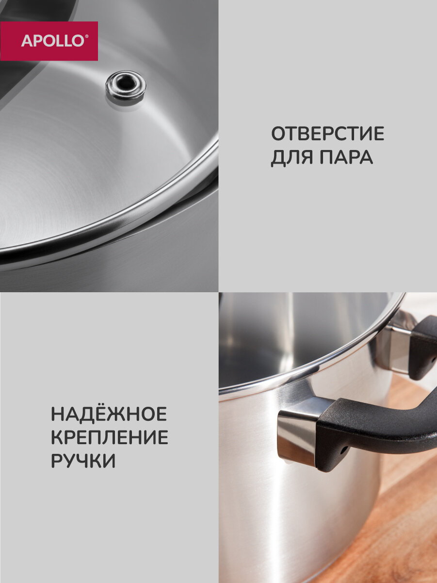 Кастрюля из нержавеющей стали для индукционной плиты Apollo "Gusto", объём 2,5 л — фото 1