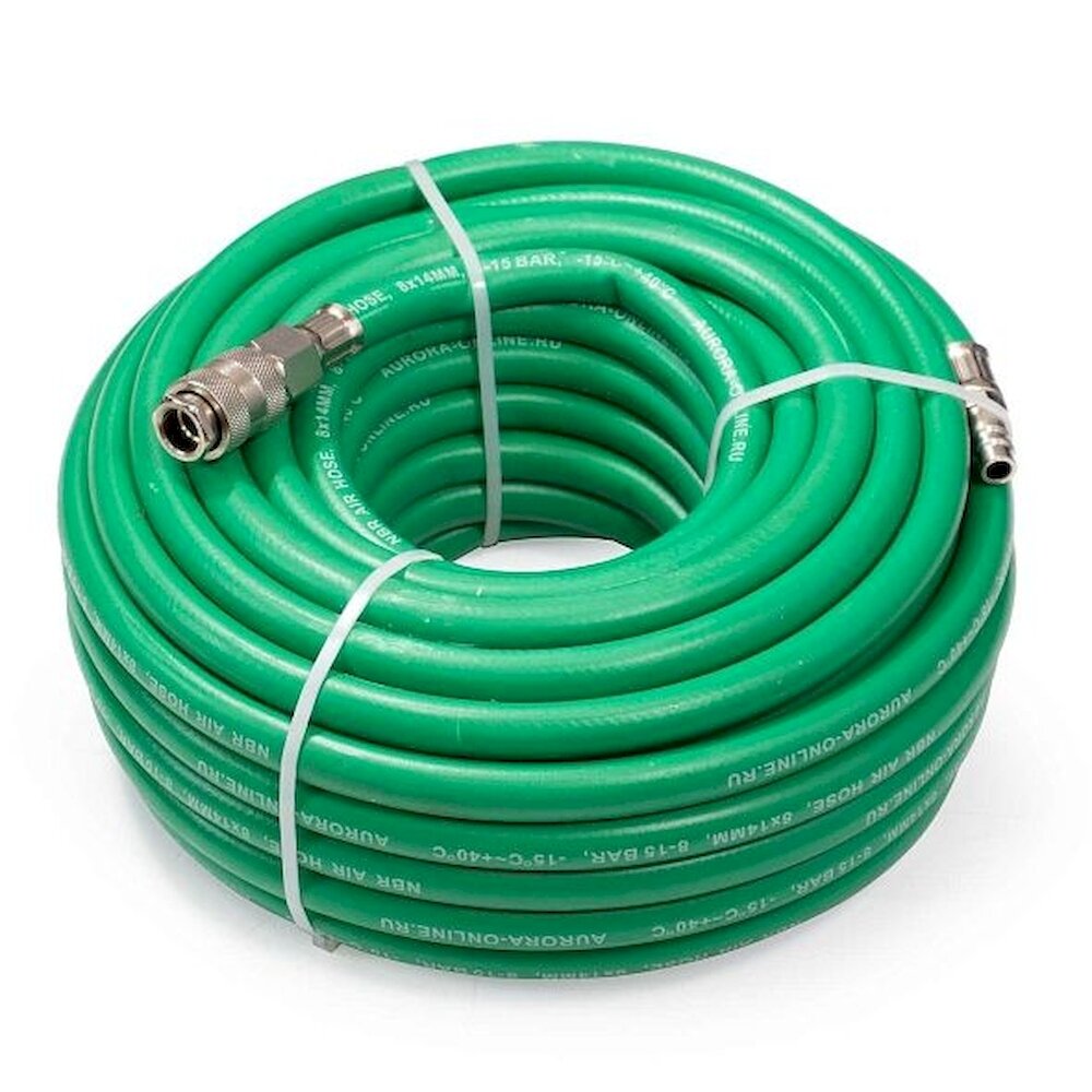Шланг воздушный Aurora NBR 8x14мм 20м с быстросъёмами (зелёный)
